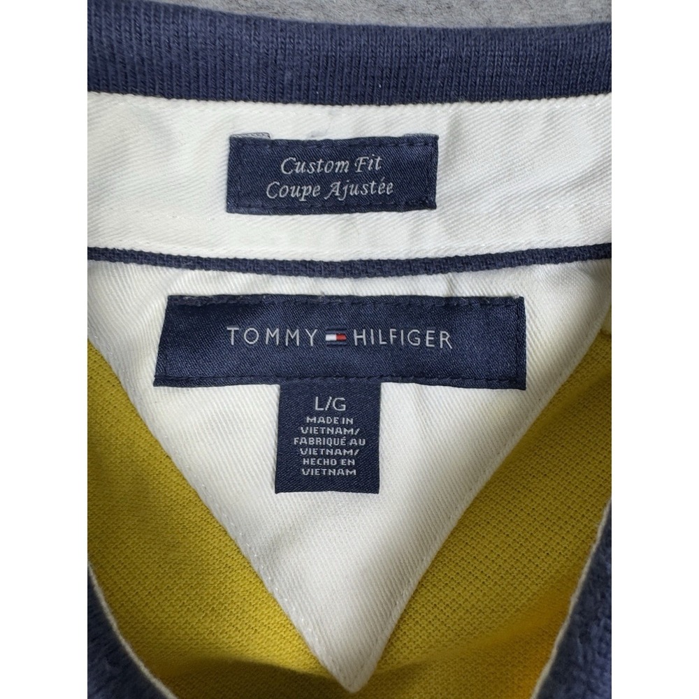 Tommy Hilfiger Rugby Shirt Navy Blue Yellow Iconic Classic Striped Rap 5 Custom - Picture 4 of 13